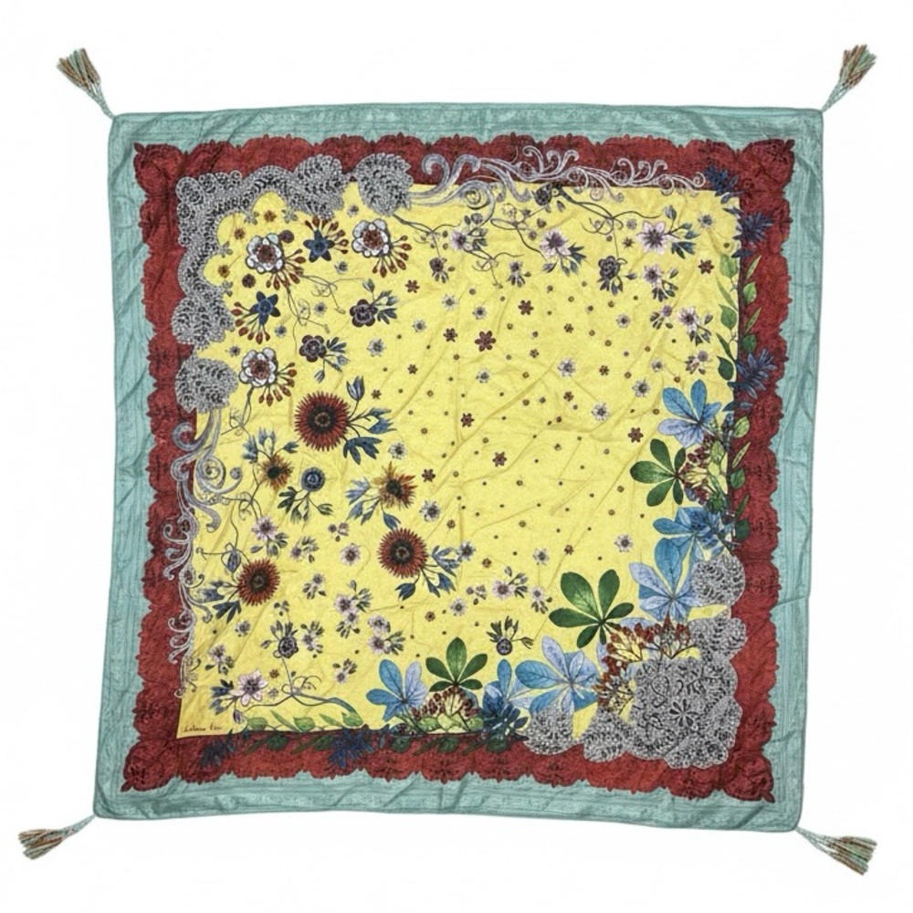 Johnny Was Floral Tassel Scarf 42.5” Square Boho Wrap